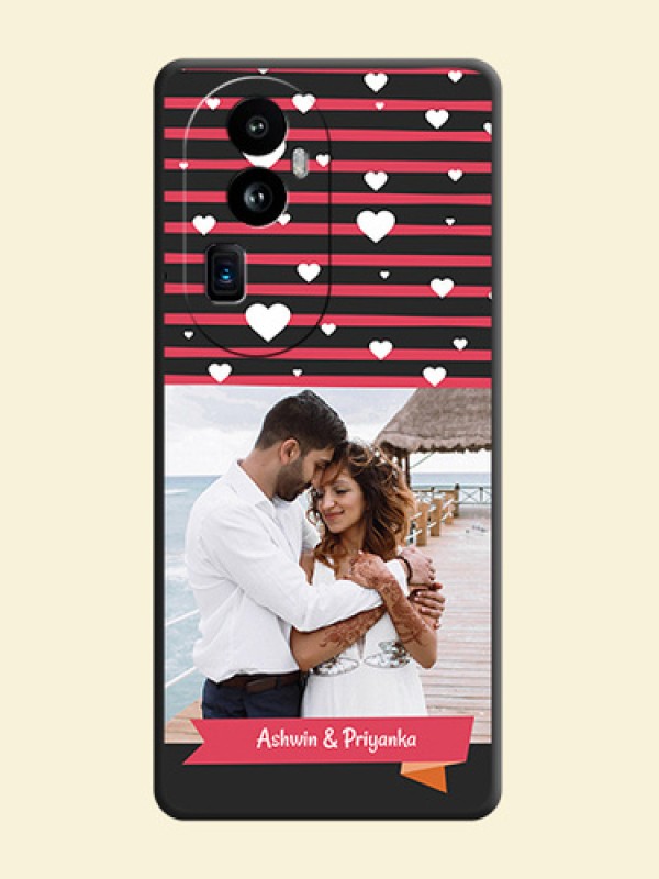 White Color Love Symbols with Pink Lines Pattern on Space Black Custom Soft Matte Phone Cases - Reno 10 Pro Plus 5G