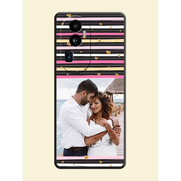 Multicolor Lines and Golden Love Symbols Design - Photo on Space Black Soft Matte Mobile Cover - Reno 10 Pro Plus 5G