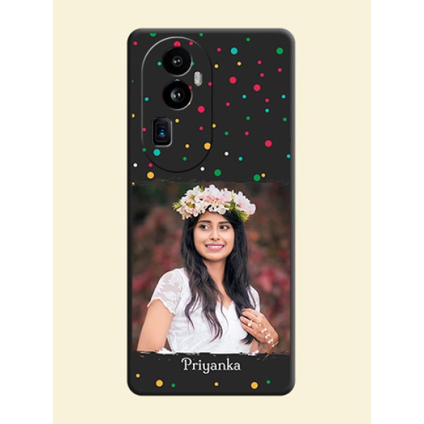 Multicolor Dotted Pattern with Text on Space Black Custom Soft Matte Phone Back Cover - Reno 10 Pro Plus 5G Multicolor Dotted Pattern with Text on Space Black Custom Soft Matte Phone Back Cover - Reno 10 Pro Plus 5G
