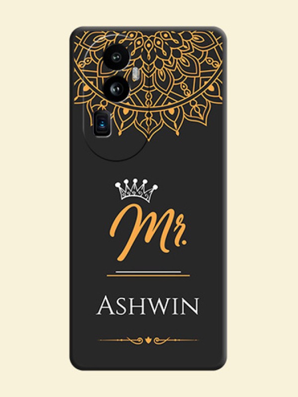 Mr Name with Floral Design on Personalised Space Black Soft Matte Cases - Reno 10 Pro Plus 5G
