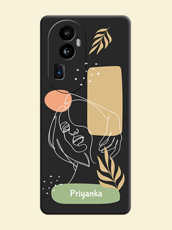 Custom Text With Line Art Of Women & Leaves Design On Space Black Personalized Soft Matte Phone Covers - Reno 10 Pro Plus 5G