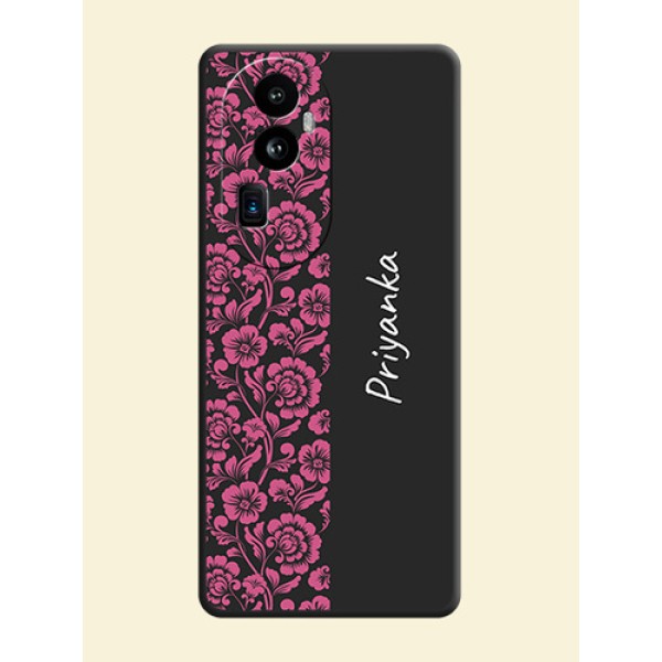 Pink Floral Pattern Design With Custom Text On Space Black Personalized Soft Matte Phone Covers - Reno 10 Pro Plus 5G