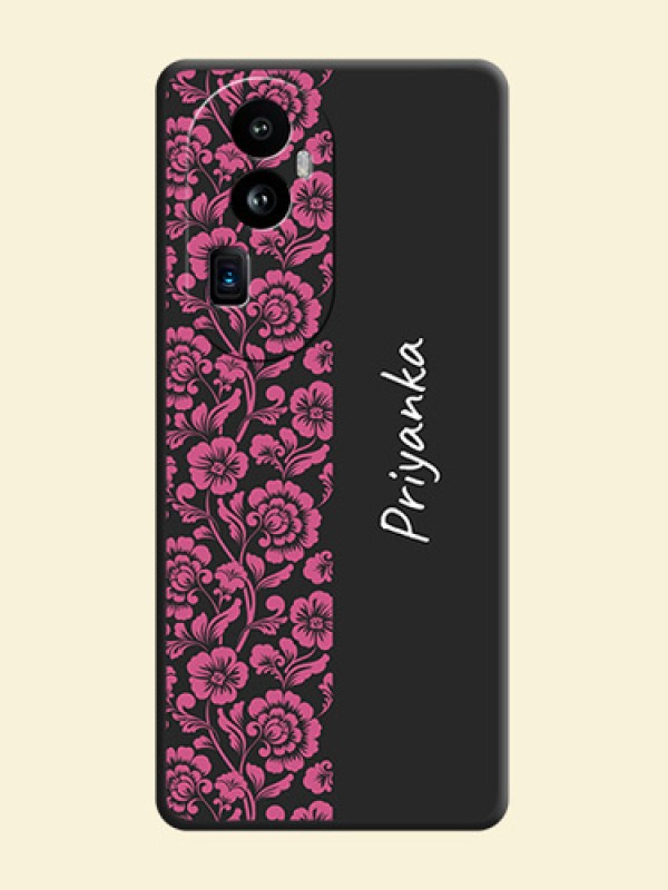 Pink Floral Pattern Design With Custom Text On Space Black Personalized Soft Matte Phone Covers - Reno 10 Pro Plus 5G