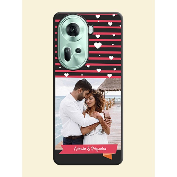 White Color Love Symbols with Pink Lines Pattern on Space Black Custom Soft Matte Phone Cases - Reno 11 5G
