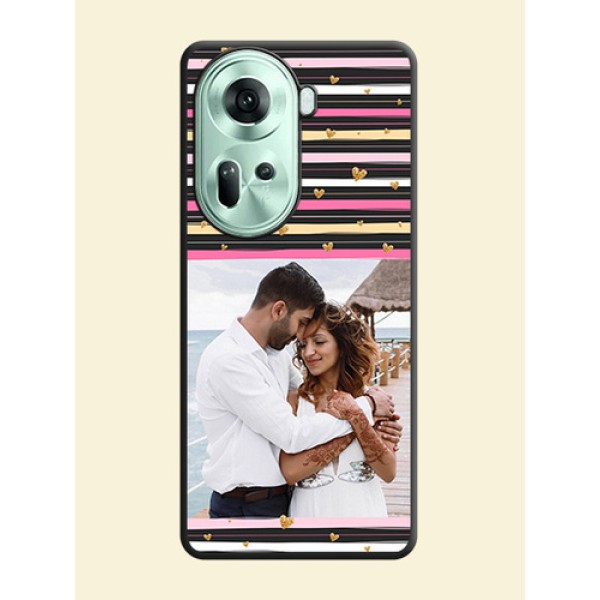 Multicolor Lines and Golden Love Symbols Design - Photo on Space Black Soft Matte Mobile Cover - Reno 11 5G