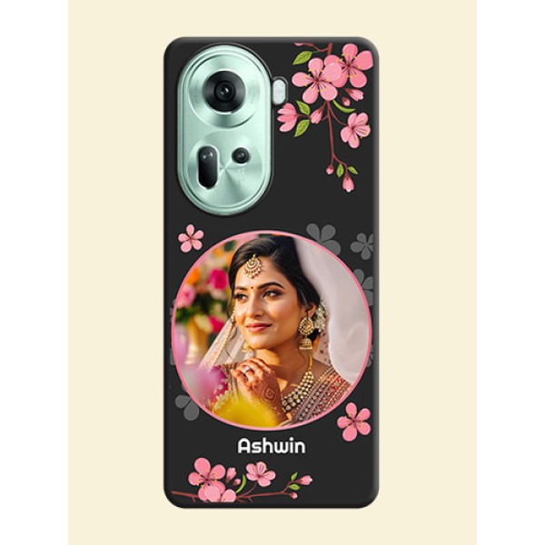 Round Image with Pink Color Floral Design - Photo on Space Black Soft Matte Back Cover - Reno 11 5G Round Image with Pink Color Floral Design - Photo on Space Black Soft Matte Back Cover - Reno 11 5G