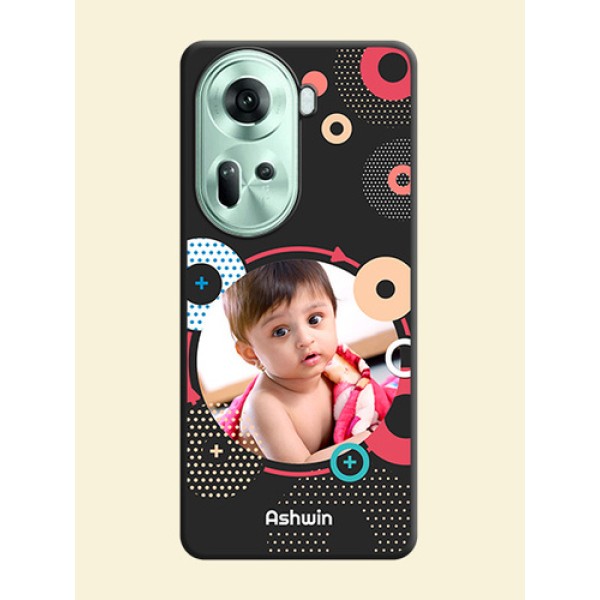 Multicoloured Round Image on Personalised Space Black Soft Matte Cases - Reno 11 5G