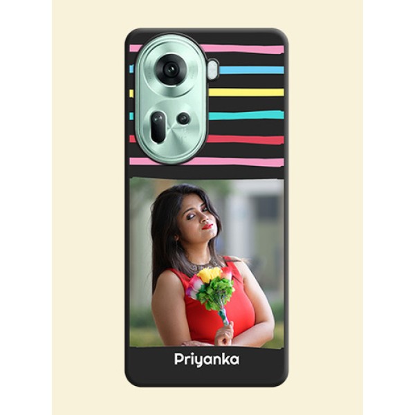 Multicolor Lines with Image on Space Black Personalized Soft Matte Phone Covers - Reno 11 5G Multicolor Lines with Image on Space Black Personalized Soft Matte Phone Covers - Reno 11 5G