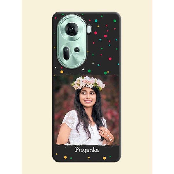 Multicolor Dotted Pattern with Text on Space Black Custom Soft Matte Phone Back Cover - Reno 11 5G Multicolor Dotted Pattern with Text on Space Black Custom Soft Matte Phone Back Cover - Reno 11 5G