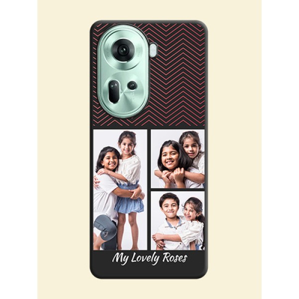 Wave Pattern with 3 Image Holder on Space Black Custom Soft Matte Back Cover - Reno 11 5G Wave Pattern with 3 Image Holder on Space Black Custom Soft Matte Back Cover - Reno 11 5G