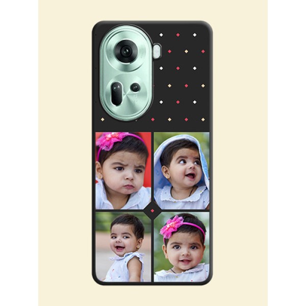 Multicolor Dotted Pattern with 4 Image Holder on Space Black Custom Soft Matte Phone Cases - Reno 11 5G Multicolor Dotted Pattern with 4 Image Holder on Space Black Custom Soft Matte Phone Cases - Reno 11 5G