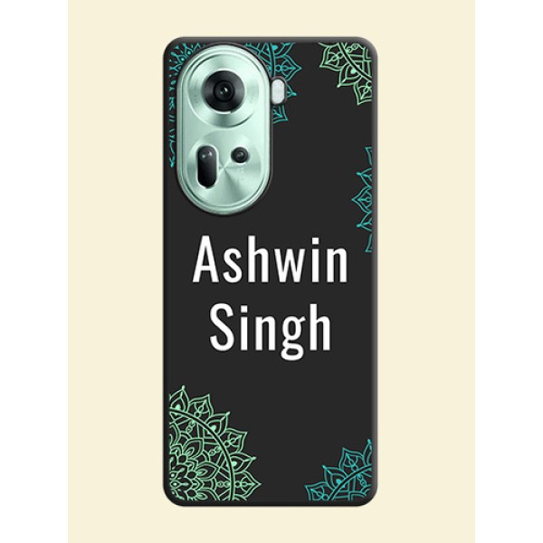 Your Name with Floral Design on Space Black Custom Soft Matte Back Cover - Reno 11 5G Your Name with Floral Design on Space Black Custom Soft Matte Back Cover - Reno 11 5G