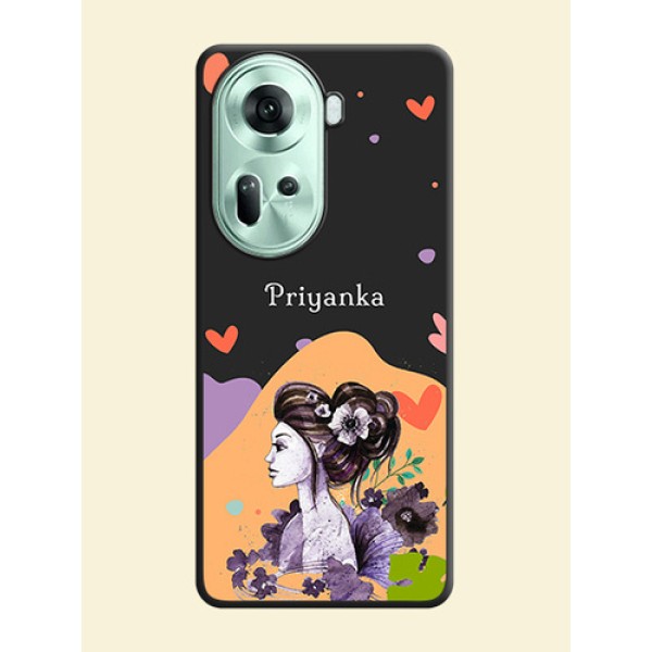 Namecase For Her With Fancy Lady Image On Space Black Personalized Soft Matte Phone Covers - Reno 11 5G Namecase For Her With Fancy Lady Image On Space Black Personalized Soft Matte Phone Covers - Reno 11 5G