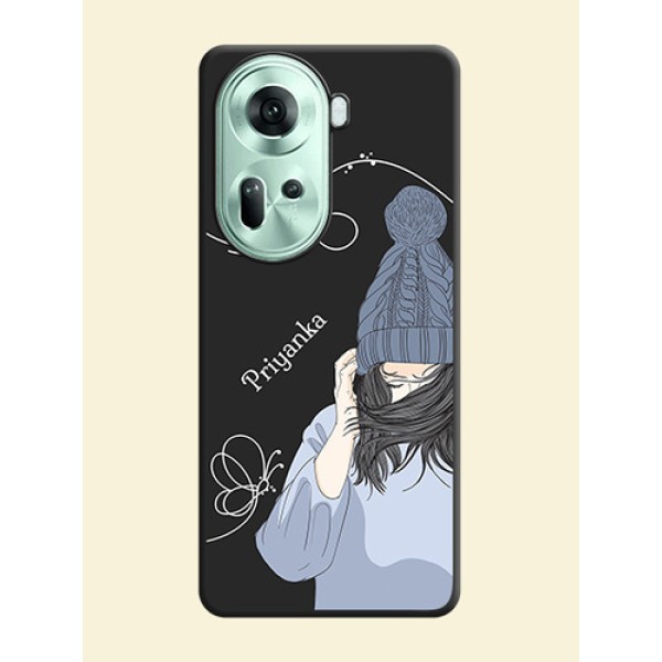 Girl With Blue Winter Outfiit Custom Text Design On Space Black Personalized Soft Matte Phone Covers - Reno 11 5G