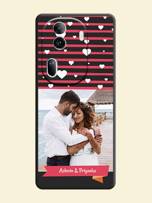 White Color Love Symbols with Pink Lines Pattern on Space Black Custom Soft Matte Phone Cases - Reno 11 Pro 5G