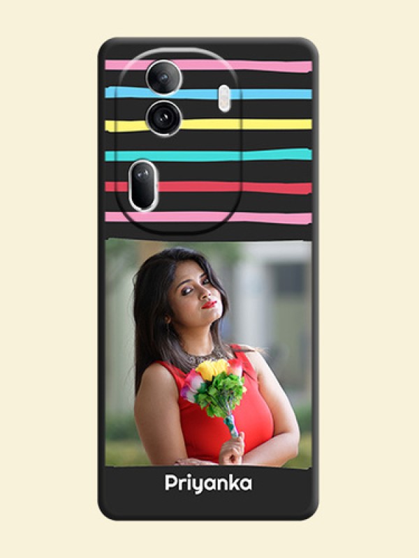 Multicolor Lines with Image on Space Black Personalized Soft Matte Phone Covers - Reno 11 Pro 5G