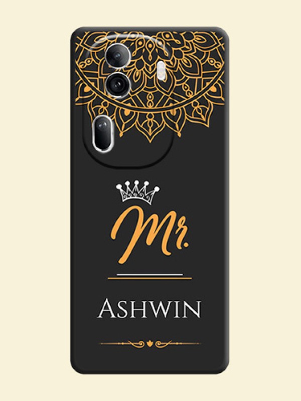 Mr Name with Floral Design on Personalised Space Black Soft Matte Cases - Reno 11 Pro 5G