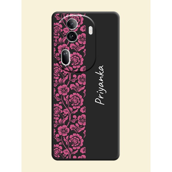 Pink Floral Pattern Design With Custom Text On Space Black Personalized Soft Matte Phone Covers - Reno 11 Pro 5G