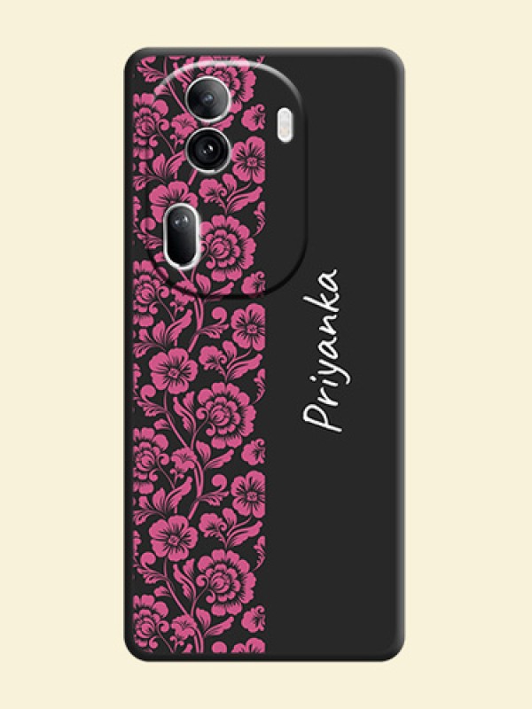 Pink Floral Pattern Design With Custom Text On Space Black Personalized Soft Matte Phone Covers - Reno 11 Pro 5G