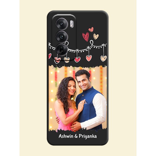Pink Love Hangings with Name On Space Black Custom Soft Matte Mobile Back Cover - Oppo Reno 12 5G Pink Love Hangings with Name On Space Black Custom Soft Matte Mobile Back Cover - Oppo Reno 12 5G