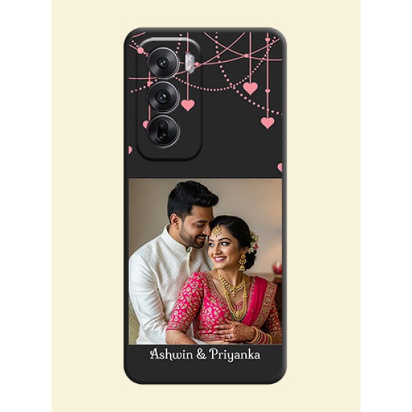 Pink Love Hangings with Text On Space Black Custom Soft Matte Mobile Back Cover - Oppo Reno 12 5G Pink Love Hangings with Text On Space Black Custom Soft Matte Mobile Back Cover - Oppo Reno 12 5G