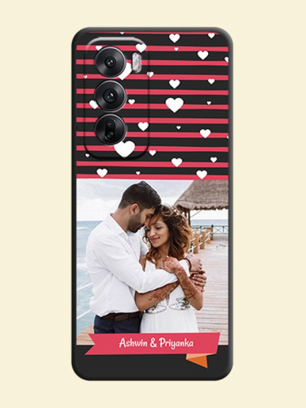 White Color Love Symbols with Pink Lines Pattern On Space Black Custom Soft Matte Mobile Back Cover - Oppo Reno 12 5G