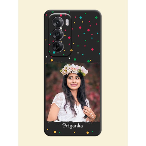 Multicolor Dotted Pattern with Text On Space Black Custom Soft Matte Mobile Back Cover - Oppo Reno 12 5G Multicolor Dotted Pattern with Text On Space Black Custom Soft Matte Mobile Back Cover - Oppo Reno 12 5G