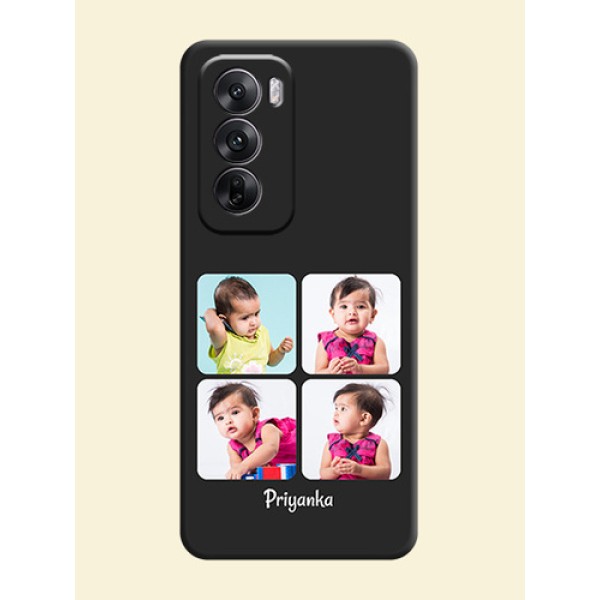 Floral Art with 6 Image Holder on Photo On Space Black Custom Soft Matte Mobile Back Cover - Oppo Reno 12 5G Floral Art with 6 Image Holder on Photo On Space Black Custom Soft Matte Mobile Back Cover - Oppo Reno 12 5G