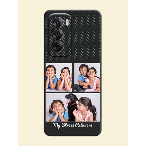 Cross Dotted Pattern with 2 Image Holder On Space Black Custom Soft Matte Mobile Back Cover - Oppo Reno 12 5G Cross Dotted Pattern with 2 Image Holder On Space Black Custom Soft Matte Mobile Back Cover - Oppo Reno 12 5G