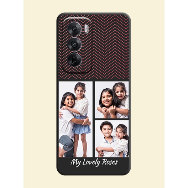 Wave Pattern with 3 Image Holder On Space Black Custom Soft Matte Mobile Back Cover - Oppo Reno 12 5G Wave Pattern with 3 Image Holder On Space Black Custom Soft Matte Mobile Back Cover - Oppo Reno 12 5G