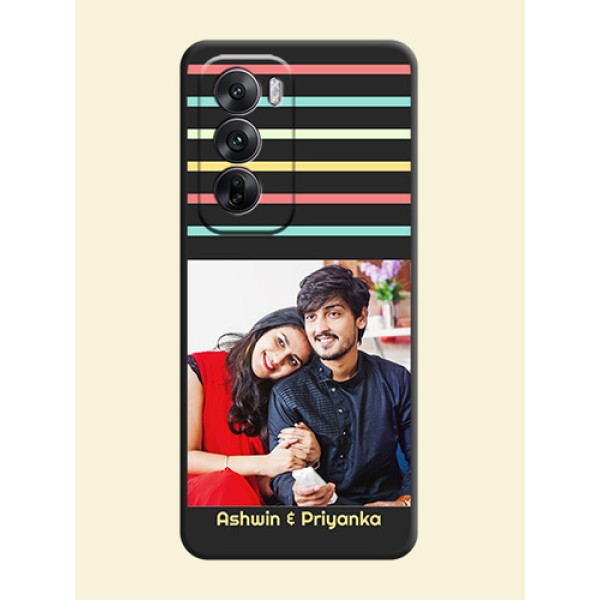 Color Stripes with Photo and Text on Photo On Space Black Custom Soft Matte Mobile Back Cover - Oppo Reno 12 5G Color Stripes with Photo and Text on Photo On Space Black Custom Soft Matte Mobile Back Cover - Oppo Reno 12 5G