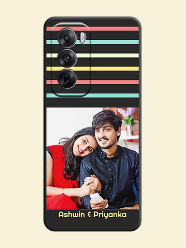 Color Stripes with Photo and Text on Photo On Space Black Custom Soft Matte Mobile Back Cover - Oppo Reno 12 5G