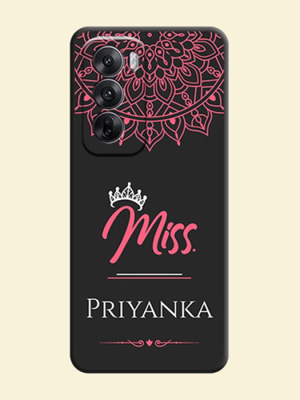 Mrs Name with Floral Design On Space Black Custom Soft Matte Mobile Back Cover - Oppo Reno 12 5G