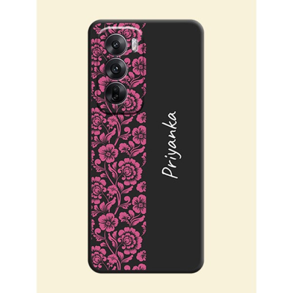 Pink Floral Pattern Design With Custom Text On Space Black Custom Soft Matte Mobile Back Cover - Oppo Reno 12 5G Pink Floral Pattern Design With Custom Text On Space Black Custom Soft Matte Mobile Back Cover - Oppo Reno 12 5G