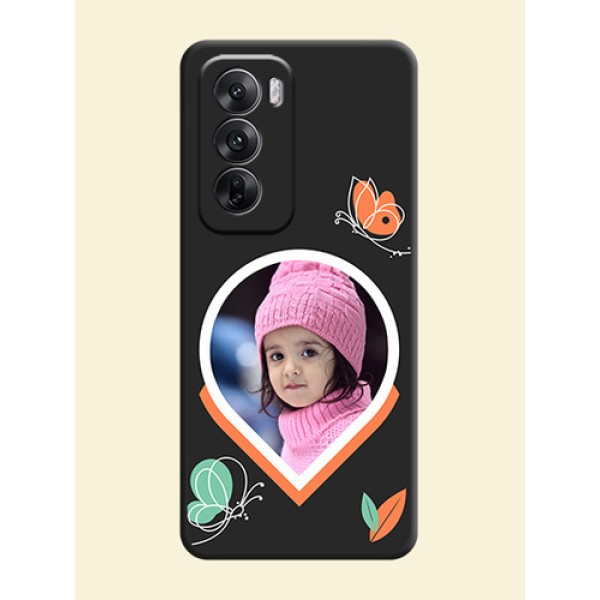 Upload Pic With Simple Butterly Design On Space Black Custom Soft Matte Mobile Back Cover - Oppo Reno 12 5G