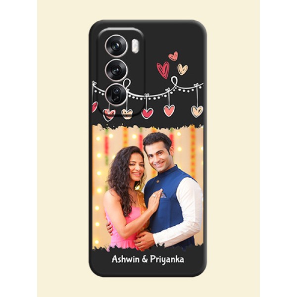Pink Love Hangings with Name On Space Black Custom Soft Matte Mobile Back Cover - Oppo Reno 12 Pro 5G Pink Love Hangings with Name On Space Black Custom Soft Matte Mobile Back Cover - Oppo Reno 12 Pro 5G