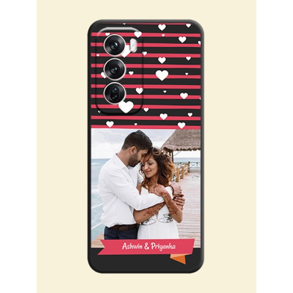 White Color Love Symbols with Pink Lines Pattern On Space Black Custom Soft Matte Mobile Back Cover - Oppo Reno 12 Pro 5G
