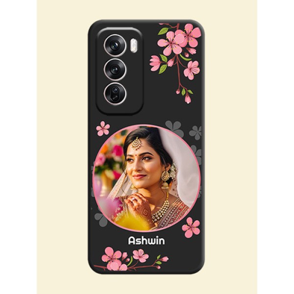 Round Image with Pink Color Floral Design on Photo On Space Black Custom Soft Matte Mobile Back Cover - Oppo Reno 12 Pro 5G Round Image with Pink Color Floral Design on Photo On Space Black Custom Soft Matte Mobile Back Cover - Oppo Reno 12 Pro 5G