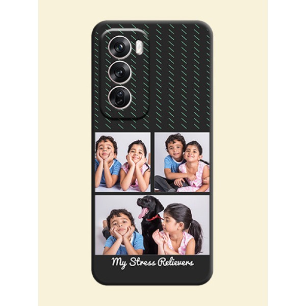 Cross Dotted Pattern with 2 Image Holder On Space Black Custom Soft Matte Mobile Back Cover - Oppo Reno 12 Pro 5G Cross Dotted Pattern with 2 Image Holder On Space Black Custom Soft Matte Mobile Back Cover - Oppo Reno 12 Pro 5G