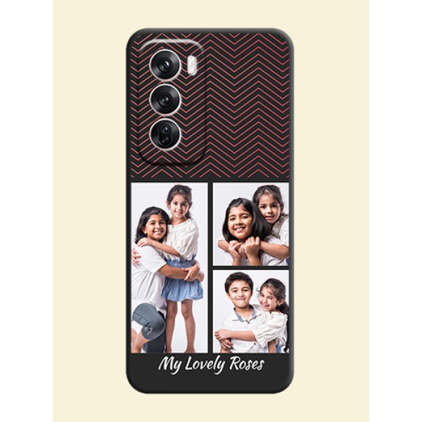 Wave Pattern with 3 Image Holder On Space Black Custom Soft Matte Mobile Back Cover - Oppo Reno 12 Pro 5G Wave Pattern with 3 Image Holder On Space Black Custom Soft Matte Mobile Back Cover - Oppo Reno 12 Pro 5G