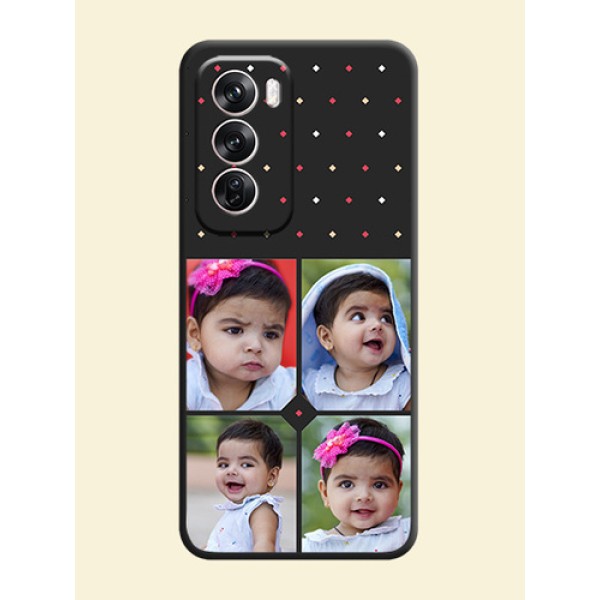 Multicolor Dotted Pattern with 4 Image Holder On Space Black Custom Soft Matte Mobile Back Cover - Oppo Reno 12 Pro 5G Multicolor Dotted Pattern with 4 Image Holder On Space Black Custom Soft Matte Mobile Back Cover - Oppo Reno 12 Pro 5G