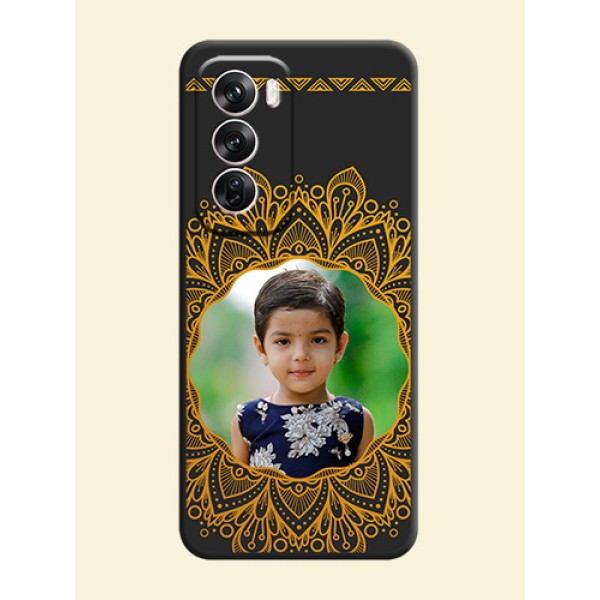 Round Image with Floral Design On Space Black Custom Soft Matte Mobile Back Cover - Oppo Reno 12 Pro 5G Round Image with Floral Design On Space Black Custom Soft Matte Mobile Back Cover - Oppo Reno 12 Pro 5G