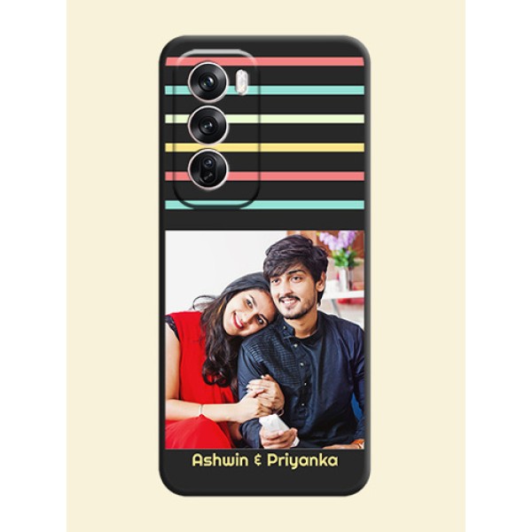 Color Stripes with Photo and Text on Photo On Space Black Custom Soft Matte Mobile Back Cover - Oppo Reno 12 Pro 5G Color Stripes with Photo and Text on Photo On Space Black Custom Soft Matte Mobile Back Cover - Oppo Reno 12 Pro 5G