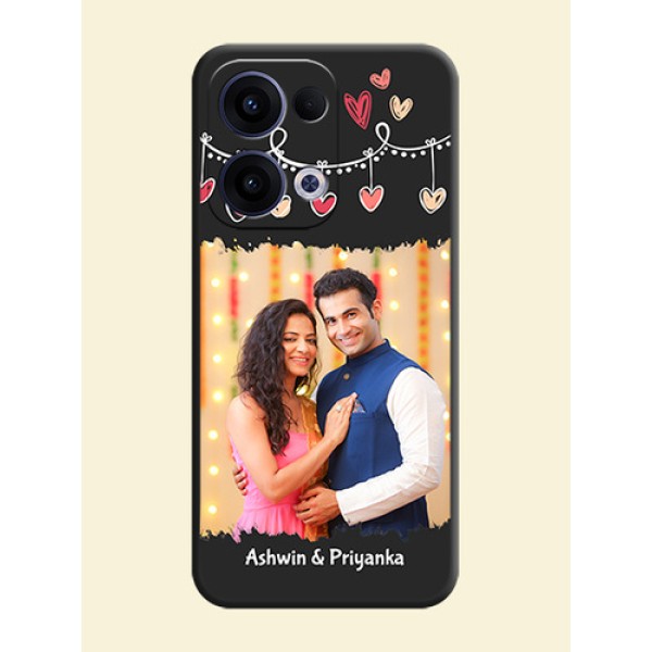 Pink Love Hangings with Name On Space Black Custom Soft Matte Mobile Back Cover - Oppo Reno 13 5G