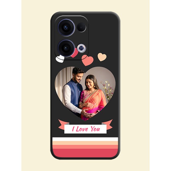 Love Shaped Photo with Colorful Stripes On Space Black Custom Soft Matte Mobile Back Cover - Oppo Reno 13 5G Love Shaped Photo with Colorful Stripes On Space Black Custom Soft Matte Mobile Back Cover - Oppo Reno 13 5G