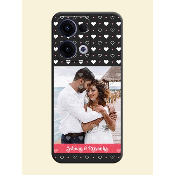 White Color Love Symbols with Text Design on Photo On Space Black Custom Soft Matte Mobile Back Cover - Oppo Reno 13 5G