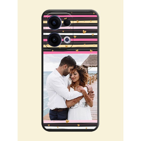 Multicolor Lines and Golden Love Symbols Design on Photo On Space Black Custom Soft Matte Mobile Back Cover - Oppo Reno 13 5G