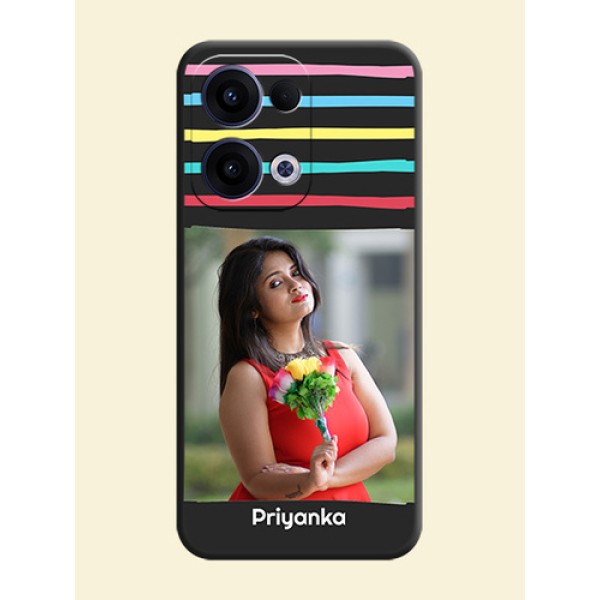 Multicolor Lines with Image On Space Black Custom Soft Matte Mobile Back Cover - Oppo Reno 13 5G Multicolor Lines with Image On Space Black Custom Soft Matte Mobile Back Cover - Oppo Reno 13 5G