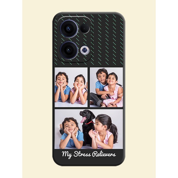 Cross Dotted Pattern with 2 Image Holder On Space Black Custom Soft Matte Mobile Back Cover - Oppo Reno 13 5G Cross Dotted Pattern with 2 Image Holder On Space Black Custom Soft Matte Mobile Back Cover - Oppo Reno 13 5G