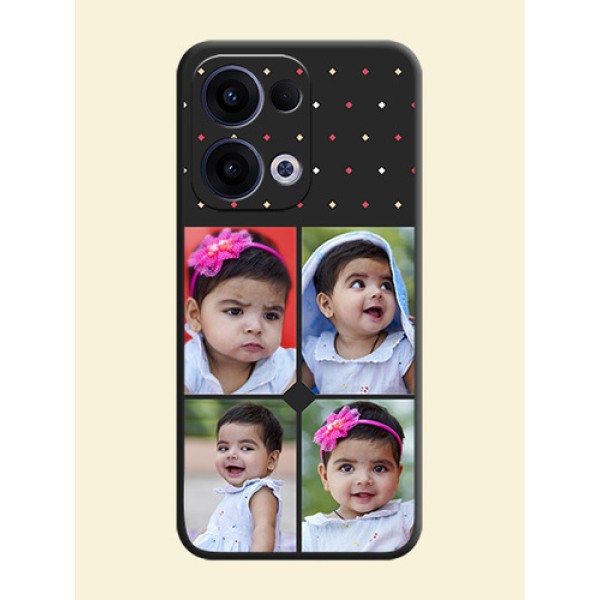 Multicolor Dotted Pattern with 4 Image Holder On Space Black Custom Soft Matte Mobile Back Cover - Oppo Reno 13 5G Multicolor Dotted Pattern with 4 Image Holder On Space Black Custom Soft Matte Mobile Back Cover - Oppo Reno 13 5G